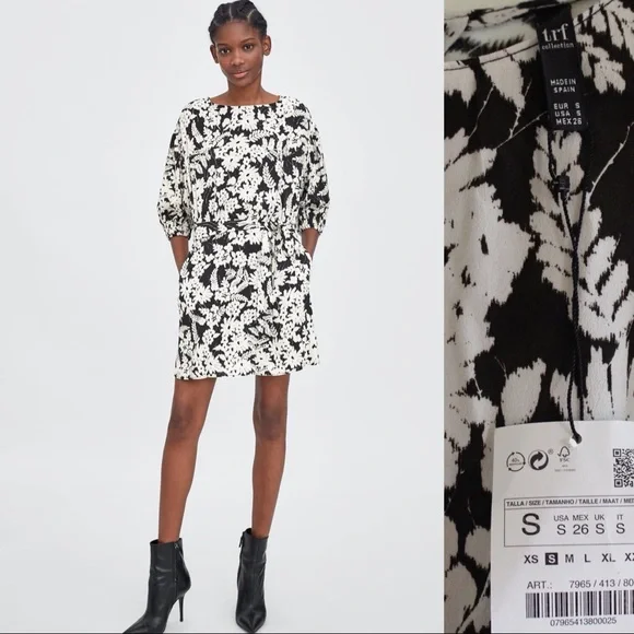 Zara NWT Floral Buttoned & Belted Mini Dress Small - Picture 2 of 9